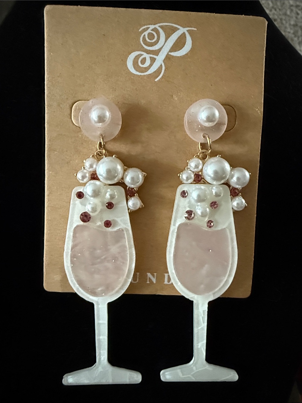 Plunder Pink Pearl Champagne Glass Drop Earrings - New!